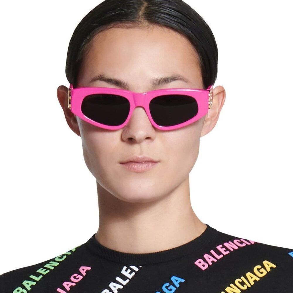 SALE! NEW Balenciaga BB0095S 006 Pink Gold Logo Grey Cat Eye Women Sunglasses